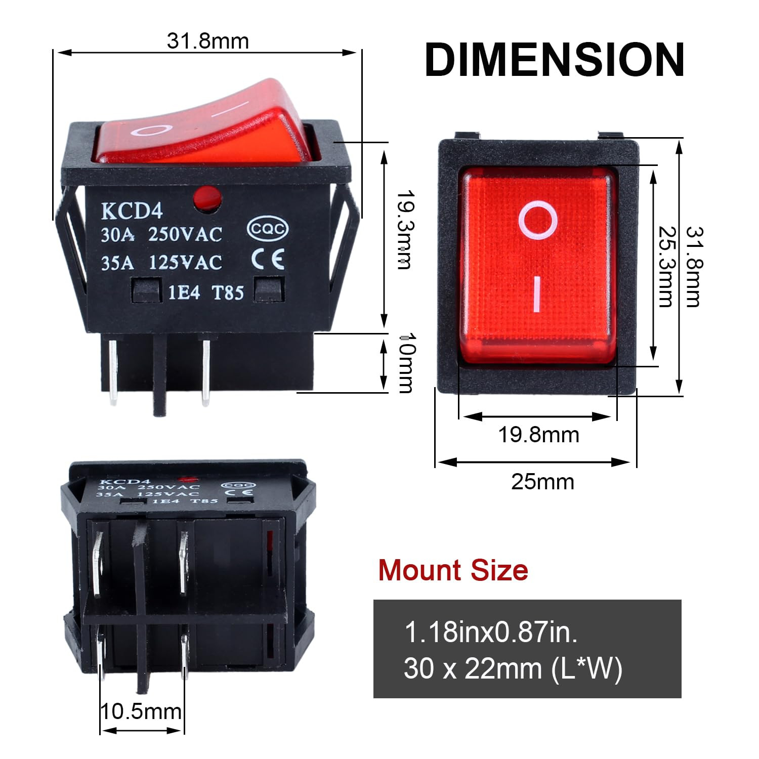 35A Large Current Power Switch 125V/250V AC on off Boat Rocker Toggle Switch