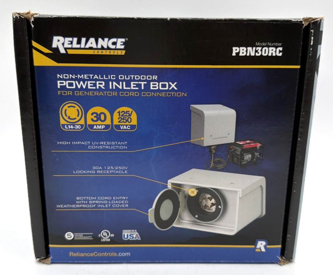 Reliance Controls PBN30RC L14-30 30Amp 125/250Vac Power Inlet Open Box