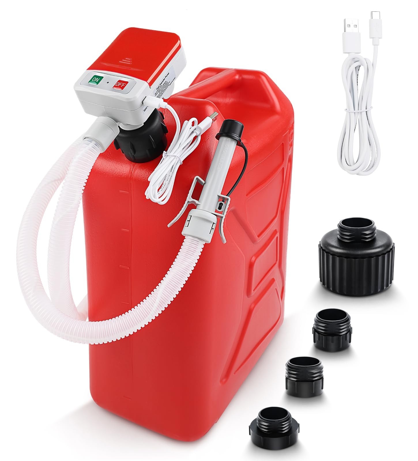 3.2 GPM Fuel Transfer Pump, USB-C & Battery Powered, Auto-Stop, 51″ Hose, 4 Adap