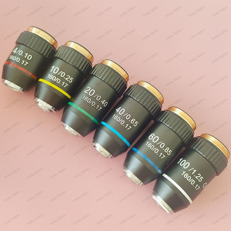 4X 10X 20X 40X 60X 100X Achromatic Objective Lens 195 mm Conjugate Distance Tube
