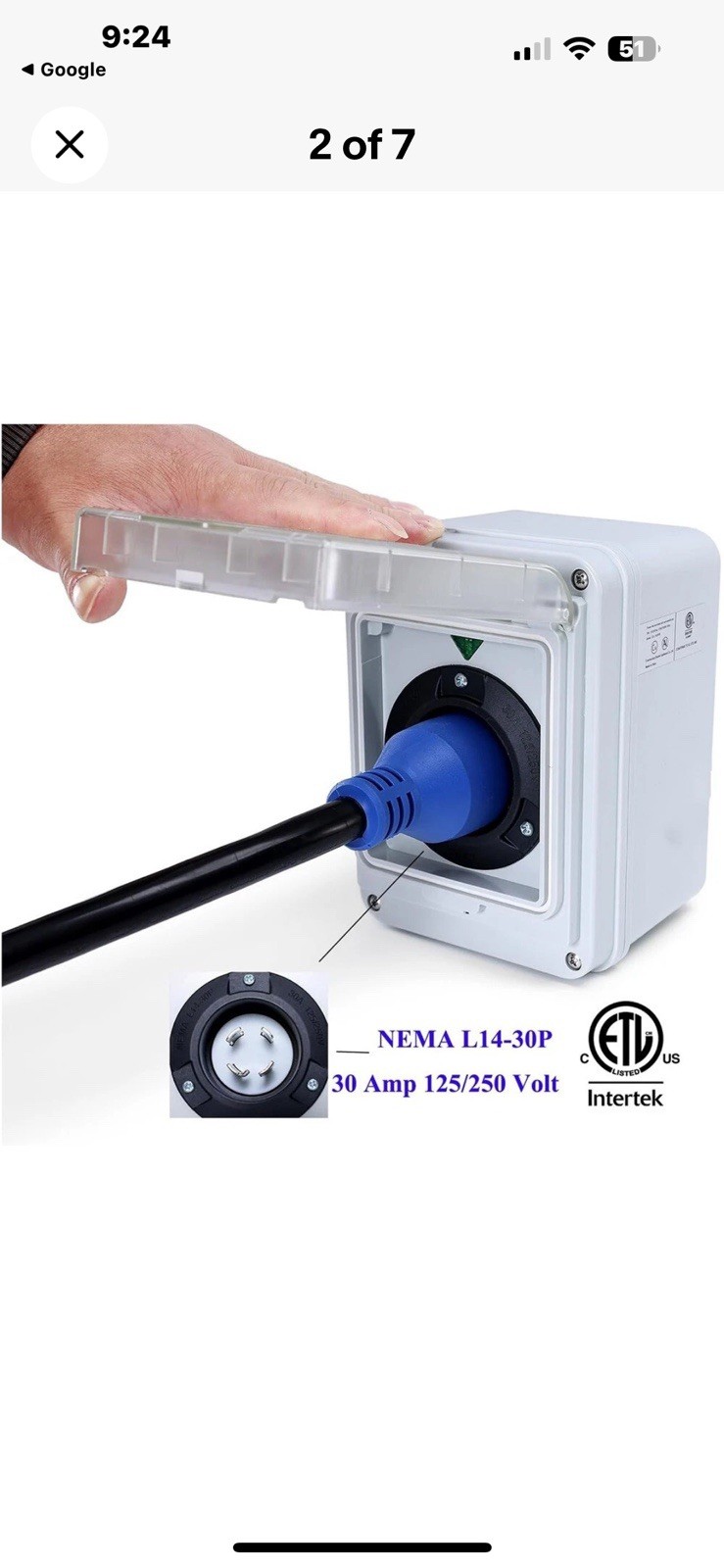 30 Amp Inlet Generator Plug Box 4 Prong Twist Lock Plug Male Box NEMA L14-30P