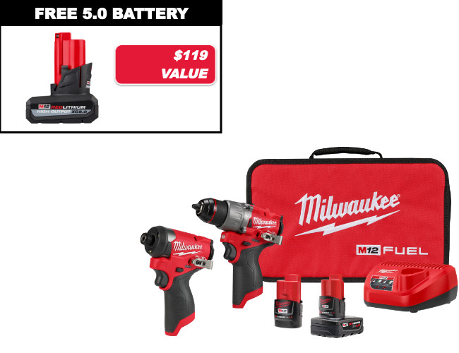 Milwaukee 3497-22X5 M12 FUEL 12V 2-Tool Cordless Combo Kit w/ 5AH Battery