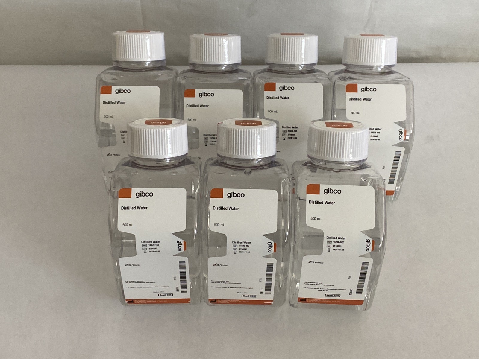 (14) GIBCO 100mL & 500mL Laboratory Distilled Water Bottles 15230-162 15230-170