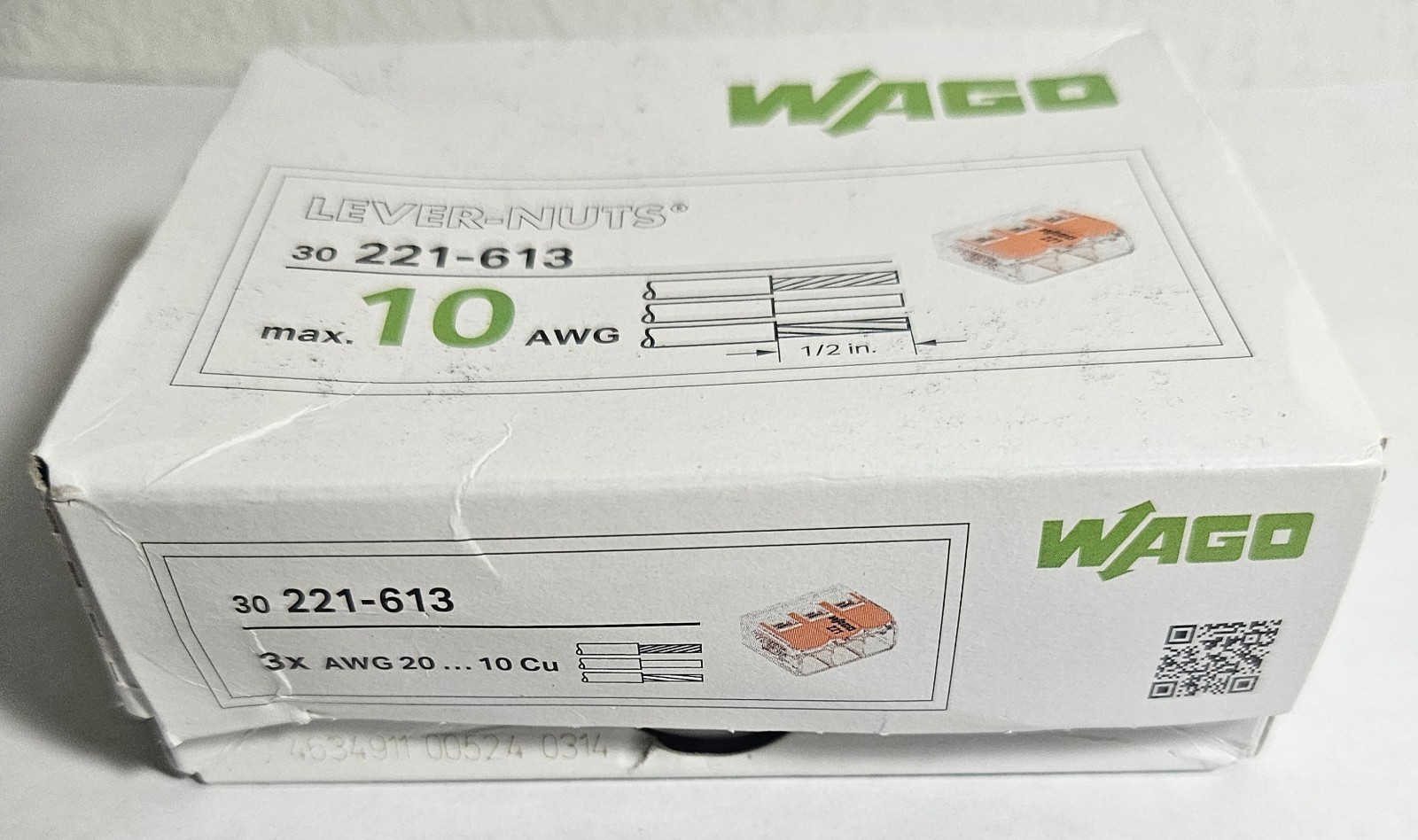 30 Pack Wago 221-613 Lever-Nuts 10 AWG 3 Conductor Compact Wire Connectors NIB