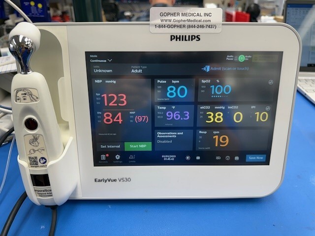 Philips VS30 863380 w/SP02 ,NIBP, ETCO2,TEMPORAL TEMP, WIRELESS Biomed Certified