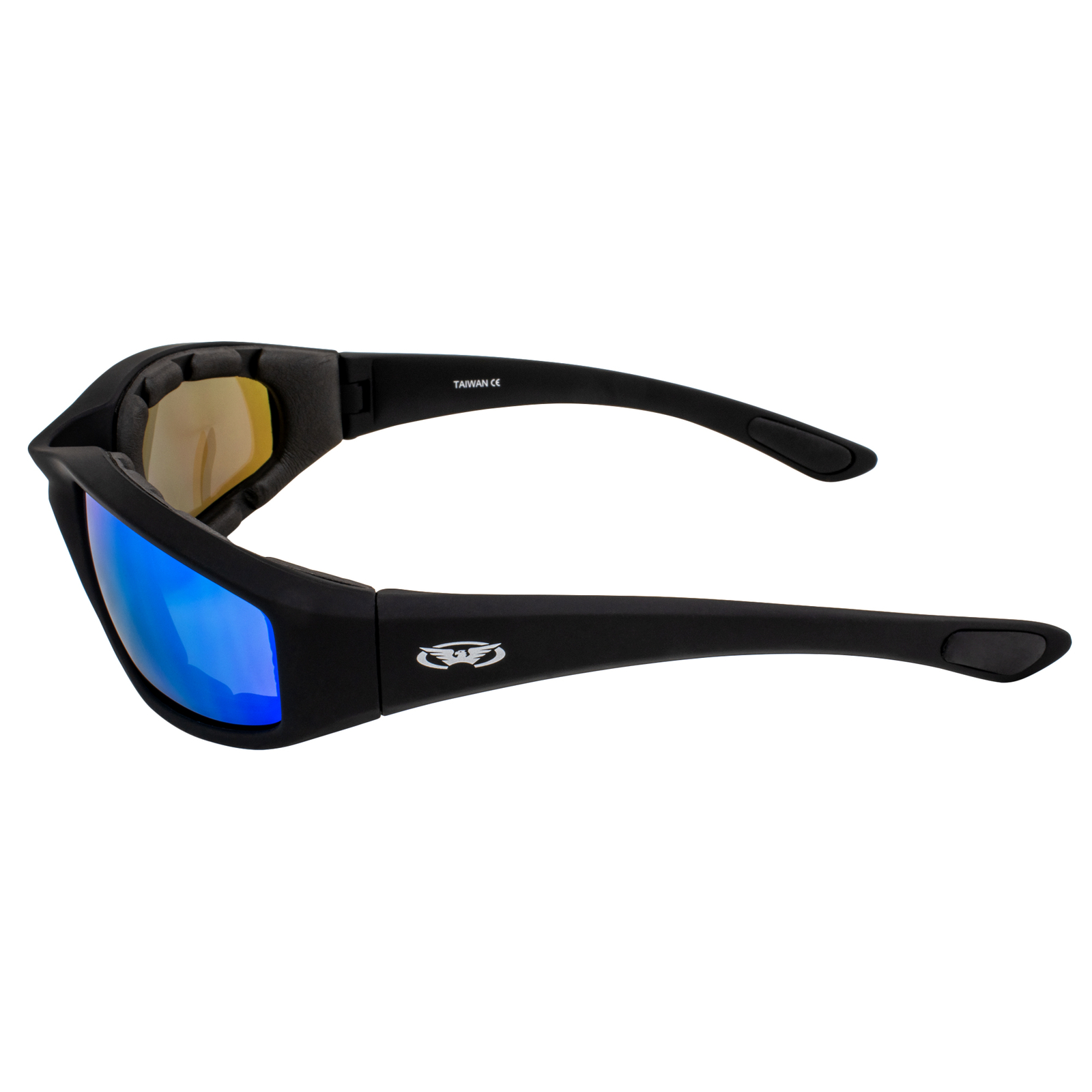 Global Vision Kickback Motorcycle Riding Sunglasses Black Frame w/ Gtech Blue
