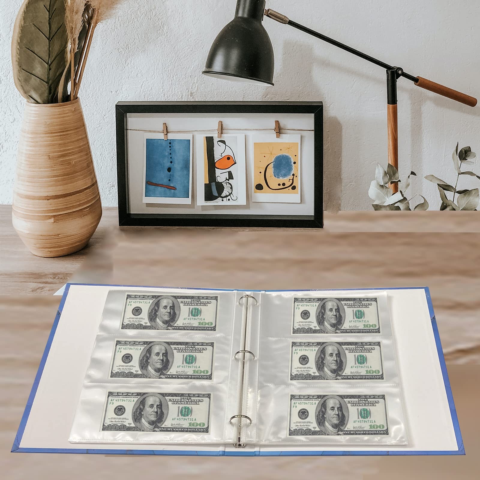 50 Sheets Currency Pages 3 Pockets Paper Money Protectors for 3 Ring Binders