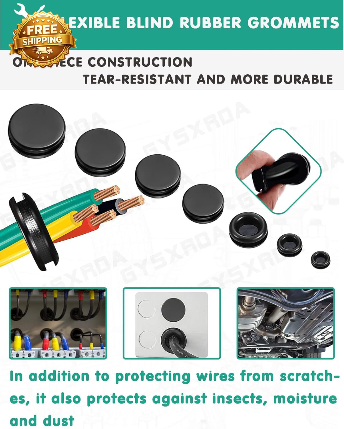 Rubber Grommet Kit 200 Pack – 7 Sizes Firewall Rubber Hole Plugs – Automotive