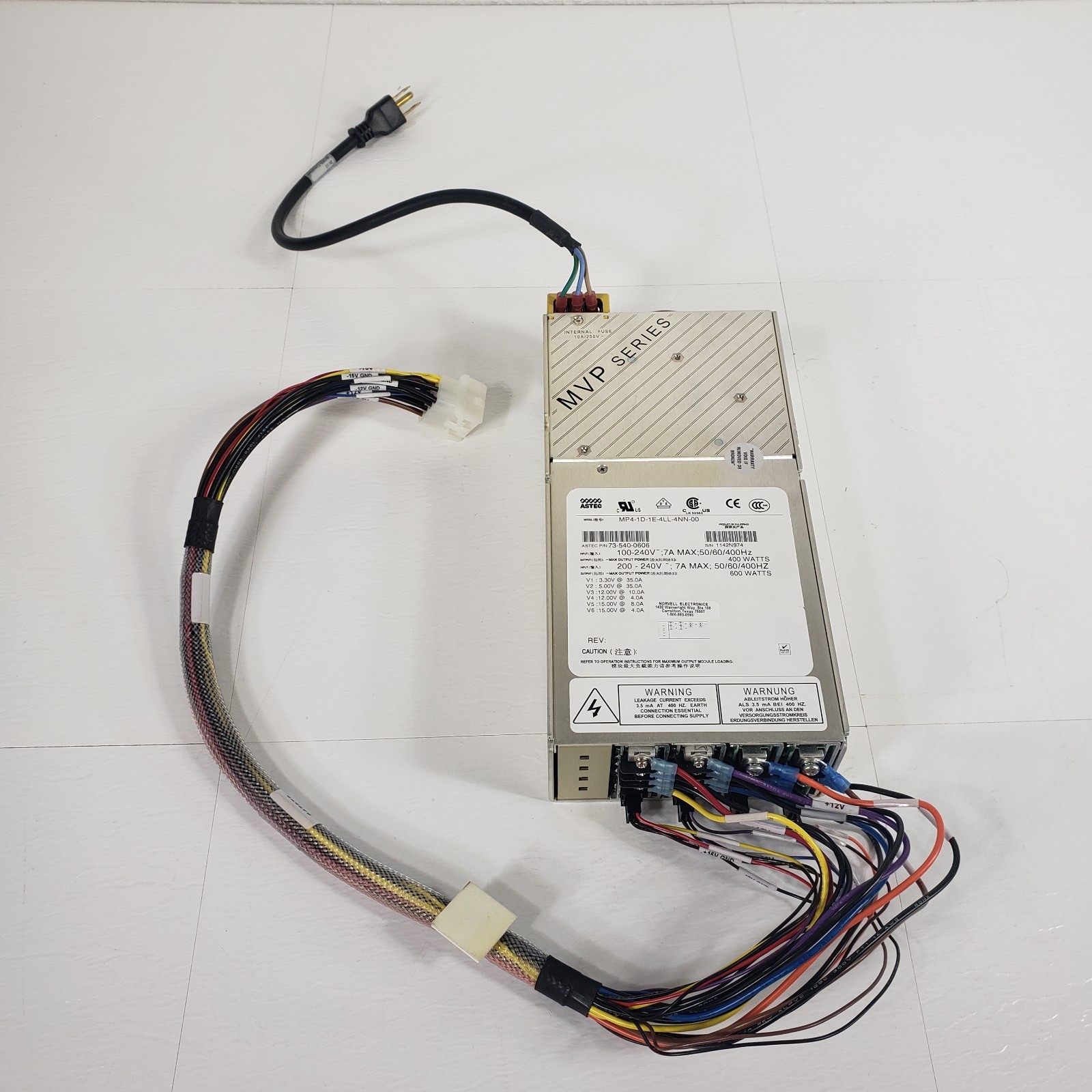 ASTEC MP4-1D-1E-4LL-4NN-00 6-Output Modular Power Supply 400W/600W