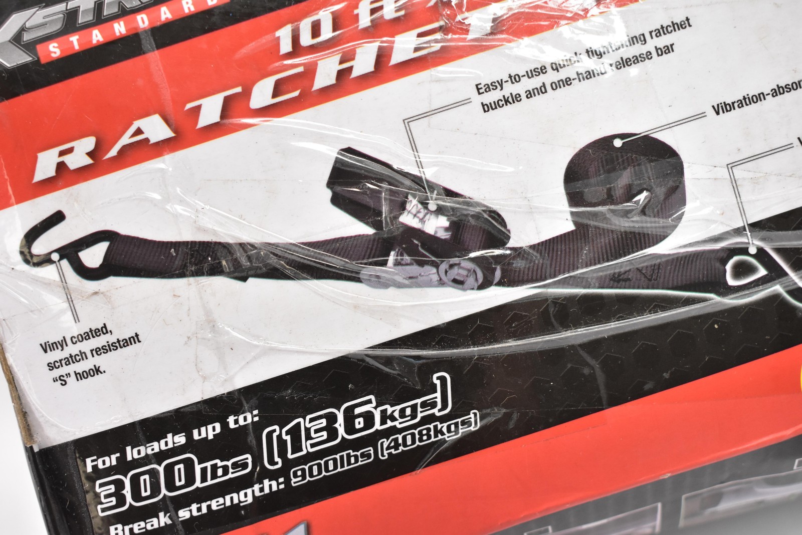 XSTRAP Standard Ratchet Tie Down 10ft x 1in Max 1 300lb Load 900lb Break XS16044