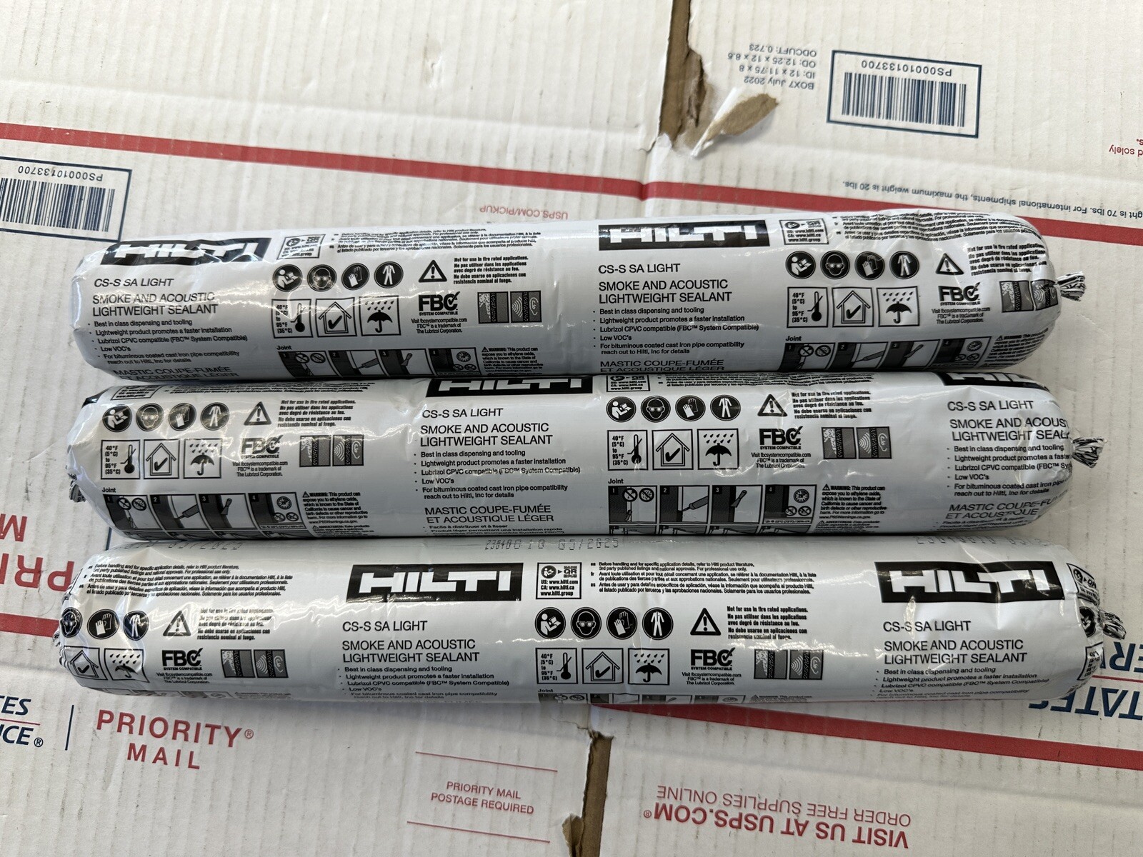 Lot 3x Hilti CS-SA Smoke and Acoustic Lightweight Sealant 20oz Sausage Tubes