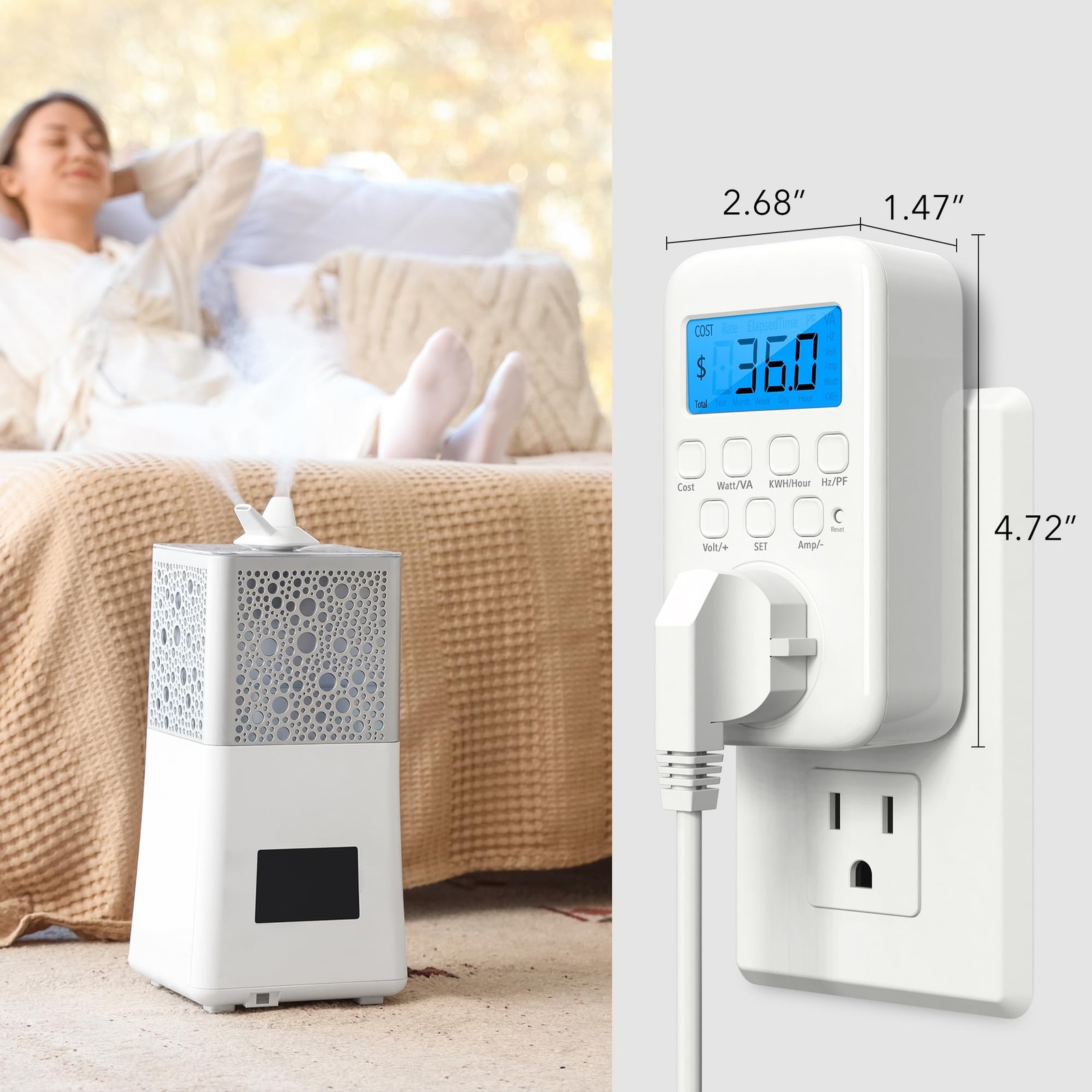 Plug In Watt Meter Power Energy Monitor Backlit LCD Voltage Amps kWh 9 Modes