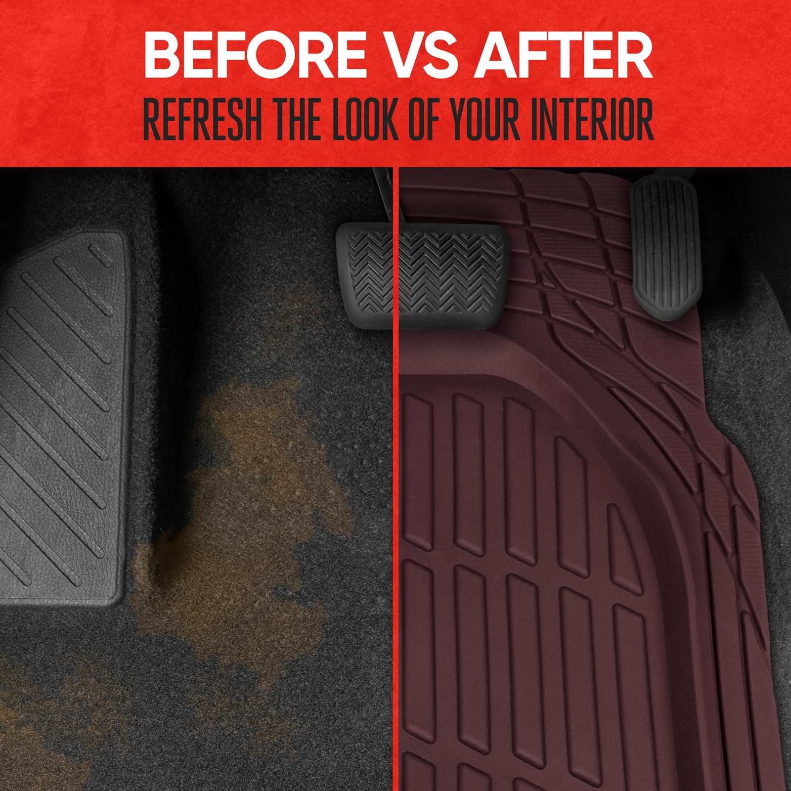 Bdk Red All Weather Heavy Duty Car Floor Mats Interior Liners For Auto Van