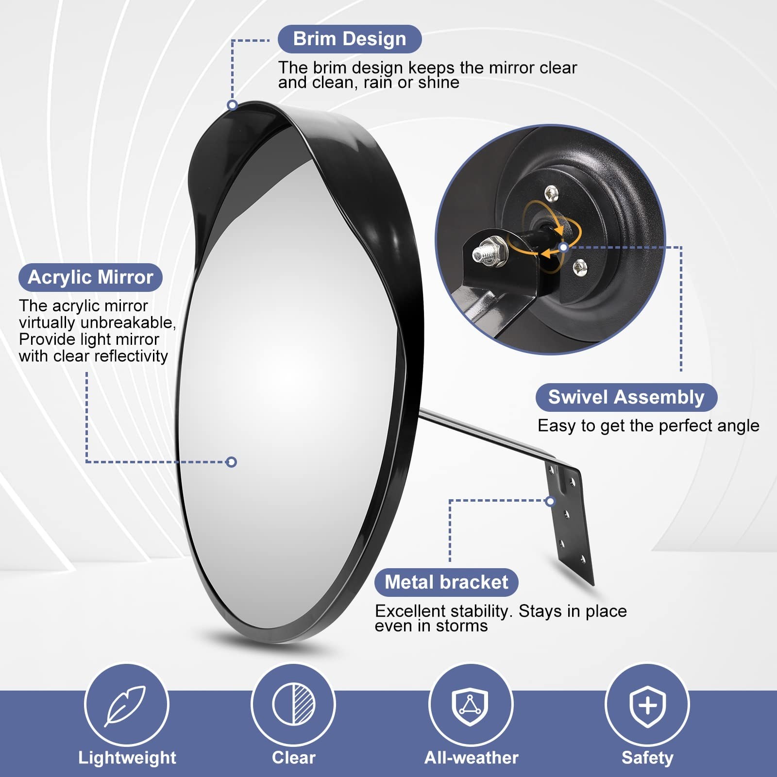 16″ Adjustable Convex Security Mirror – Shatterproof Acrylic for Traffic, Parkin