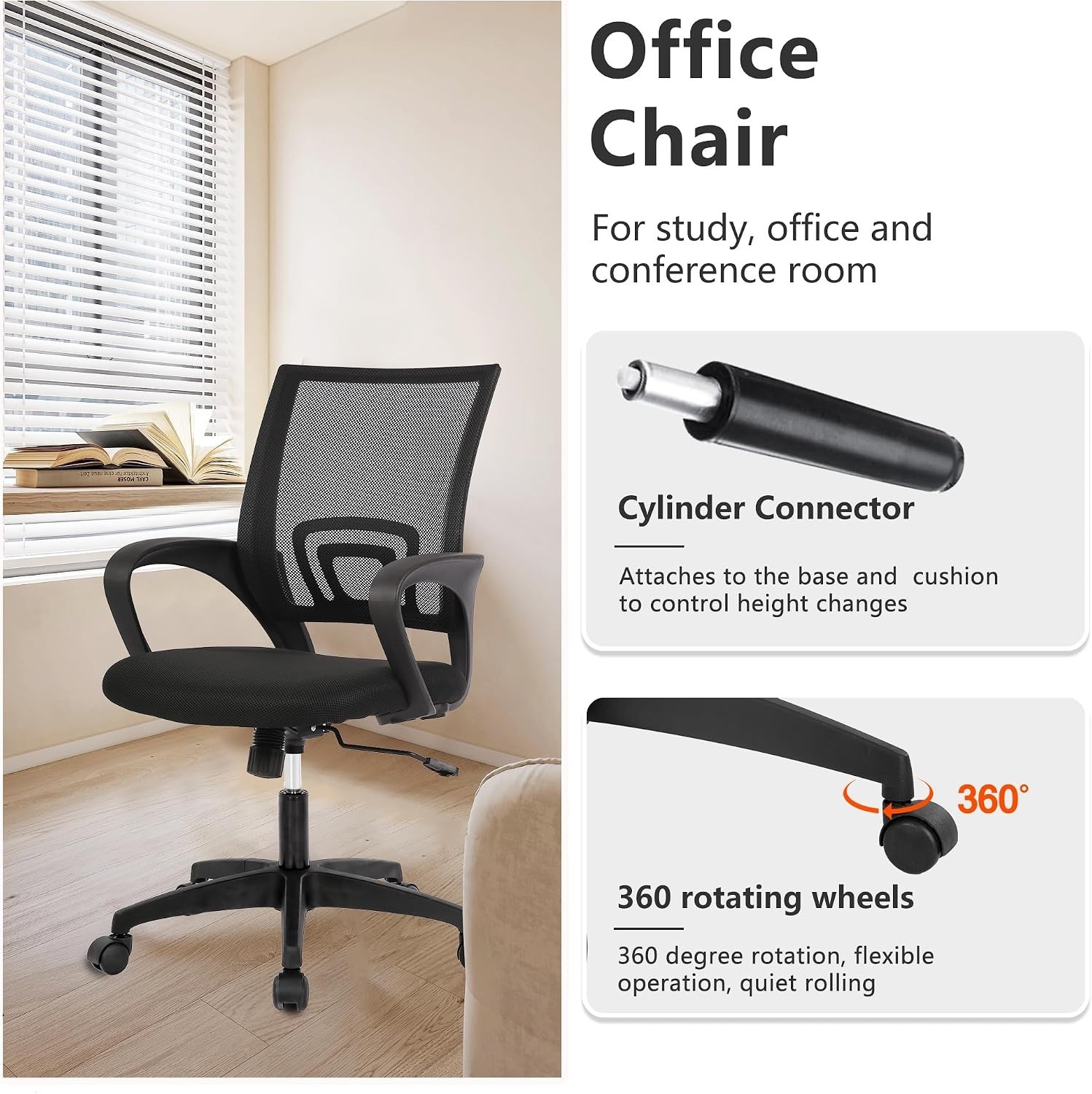 Ergonomic Mesh Home Office Chair with Adjustable Lumbar Support (Black)