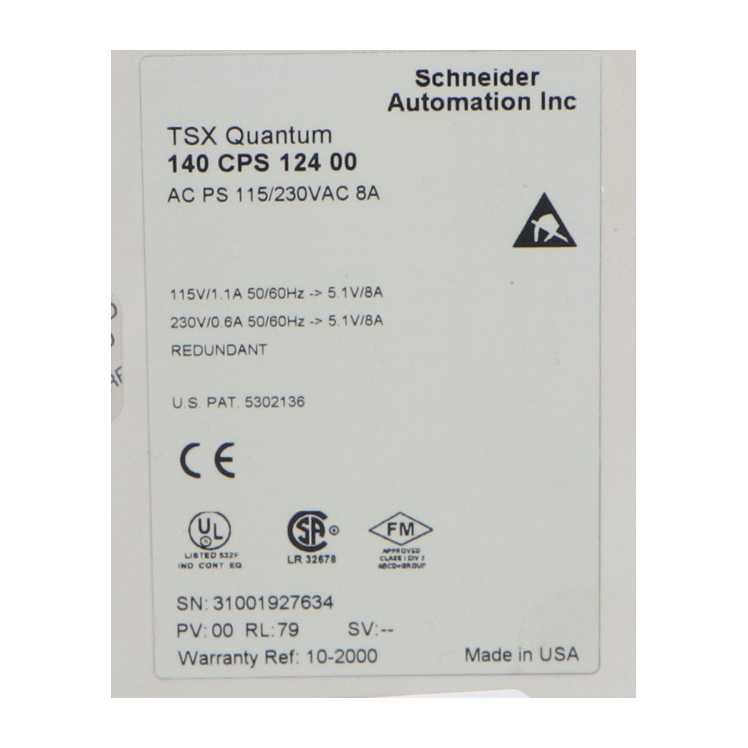 Schneider Automation 140CPS12400 Used UMP
