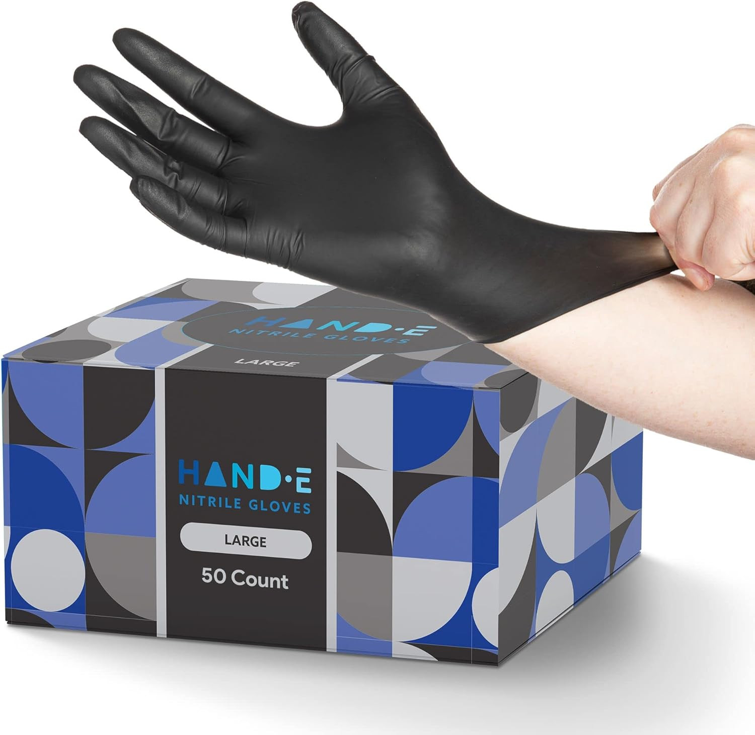 Hand-E Touch Black Nitrile Disposable Gloves Large, 50 Count – BBQ, Tattoo, Hair