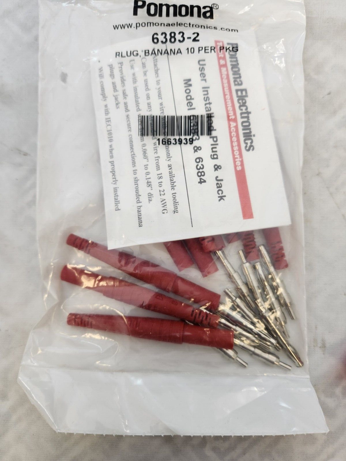 QTY 10 POMONA 6383-2 4mm Male Banana ‘RED’ Shrouded DIY Kit Rated 15A 300V CAT 2