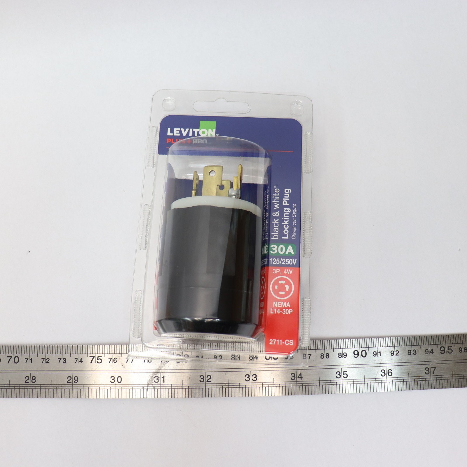 Leviton Twist Lock Plug 30A 14-8AWG 125/250V Black & White 02711-CS