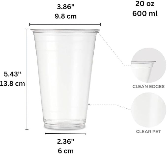 20 Oz Clear Plastic Cups PET Disposable Cold Cups With Lids and Straws for Party