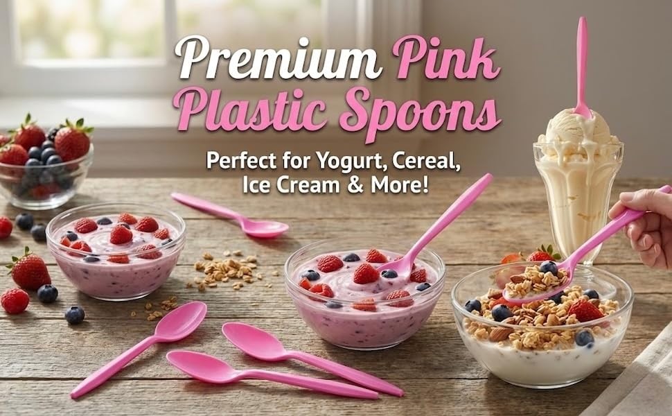 Plastic Teaspoons Pink, Disposable Spoons for Parties & Everyday Use (300, Pink)