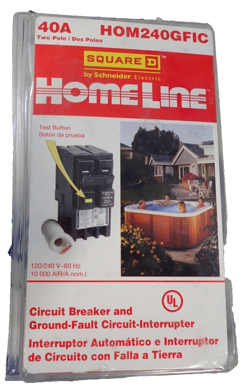 NEW Square D HOM240GFIC 40 Amp 120/240 VAC 2 Pole Plug-On GFCI Circuit Breaker