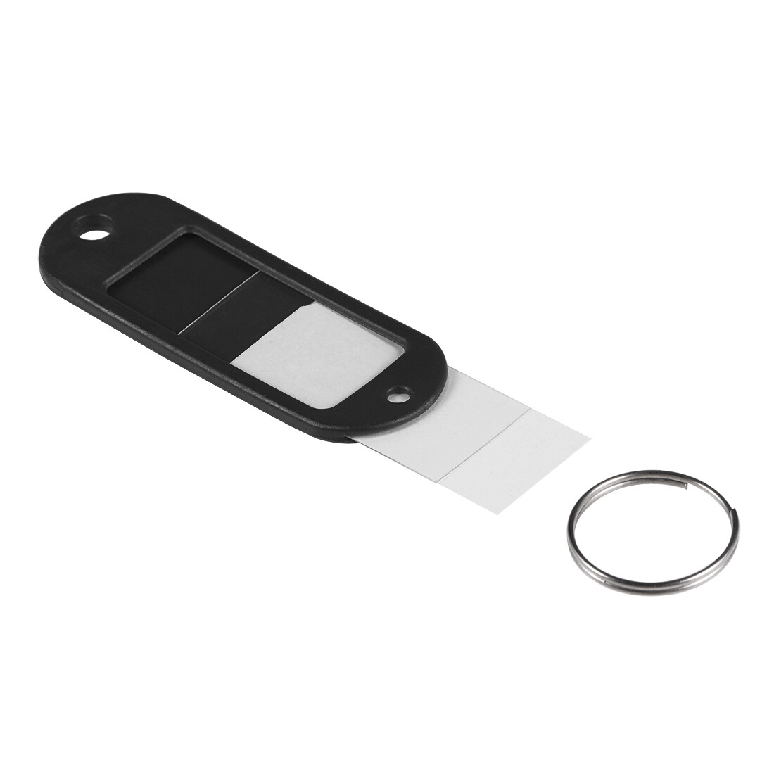 20Pcs Plastic Key Tags with Split Ring Keychain ID Label Window 60x21mm Black