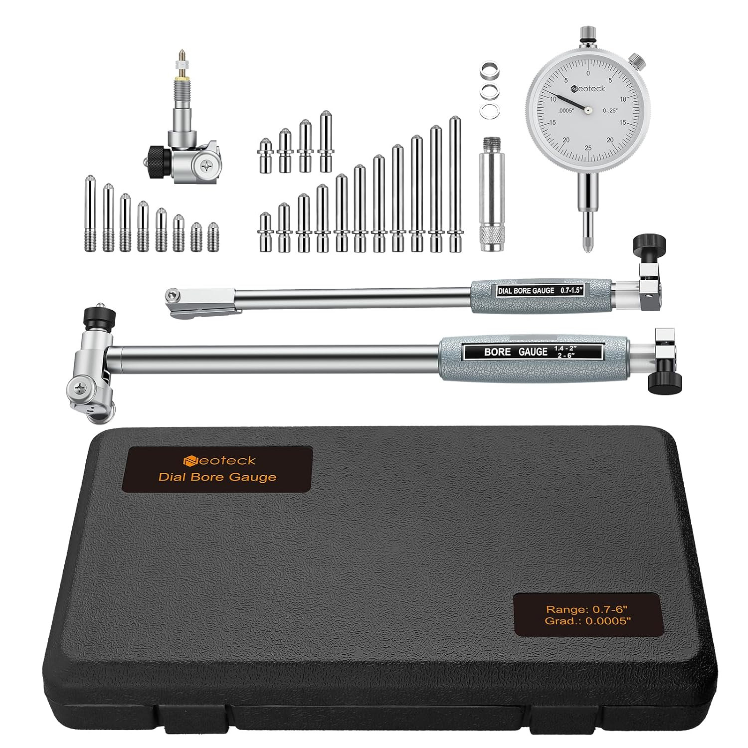 Dial Bore Gauge with 0.7″-6″/0.0005″ Measuring Range and 6″ Measuring Depth Dial