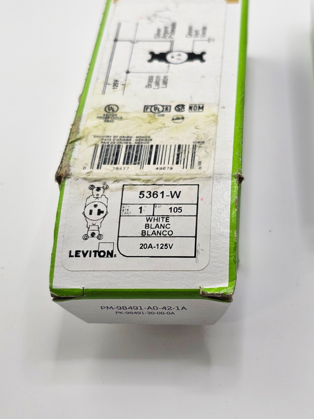 (QTY 4) LEVITON 125V Back/Side Wired Single Receptacle Outlet White 5361-W