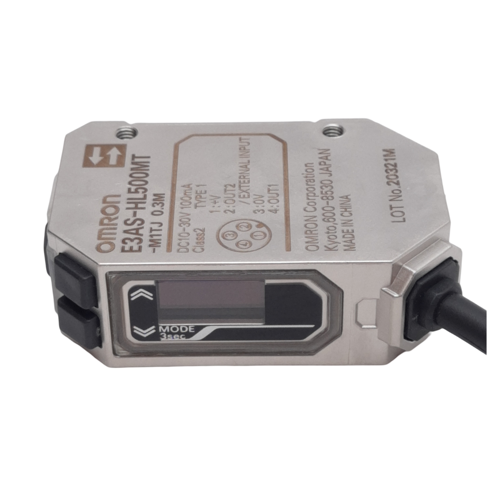 Omron E3AS-HL500MT-M1TJ Photoelectric Sensor, 35-500mm, M12 4-Pin Male, 10-30VDC