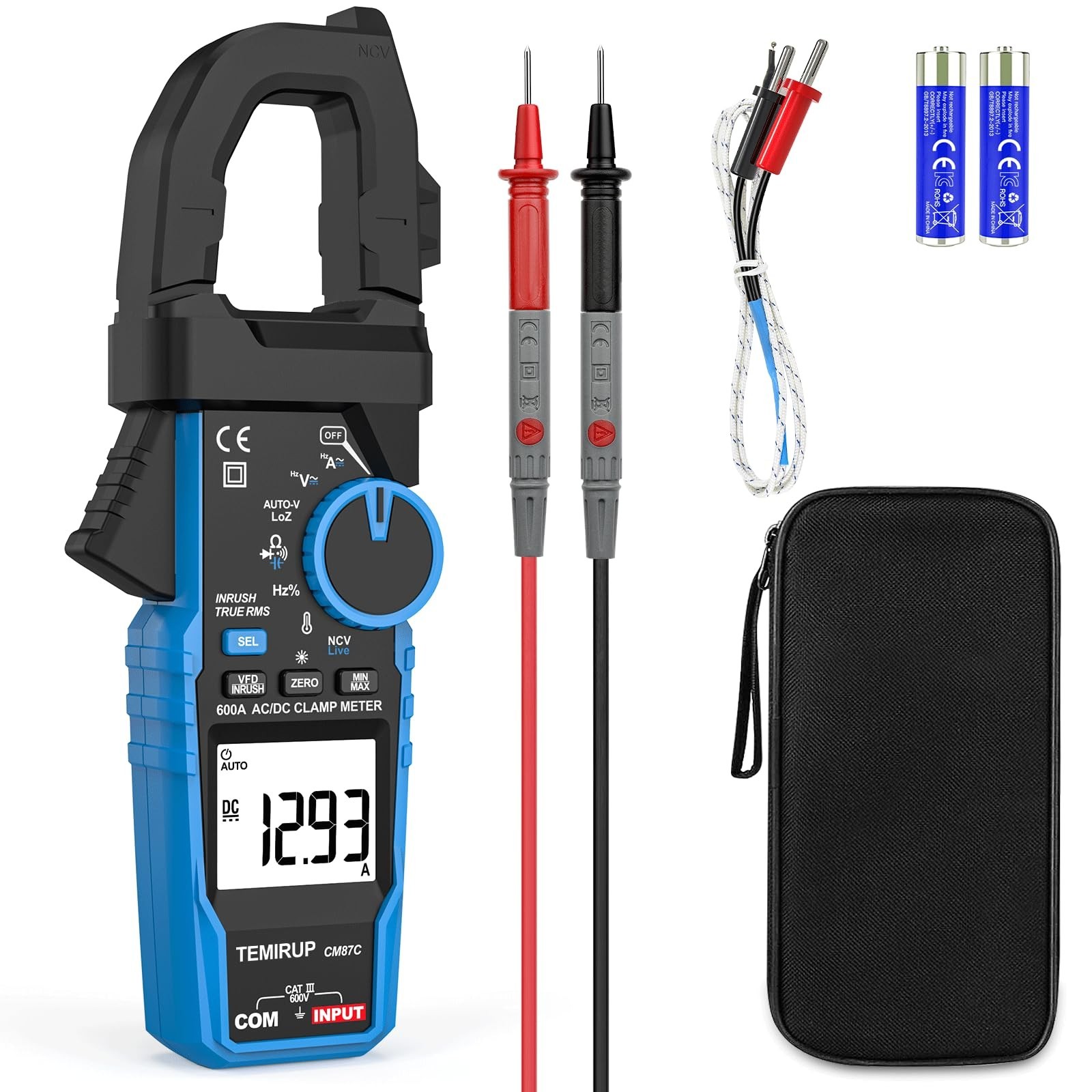 Digital Inrush Clamp Meter 600A Multimeter, True RMS, NCV AC/DC Voltage Current