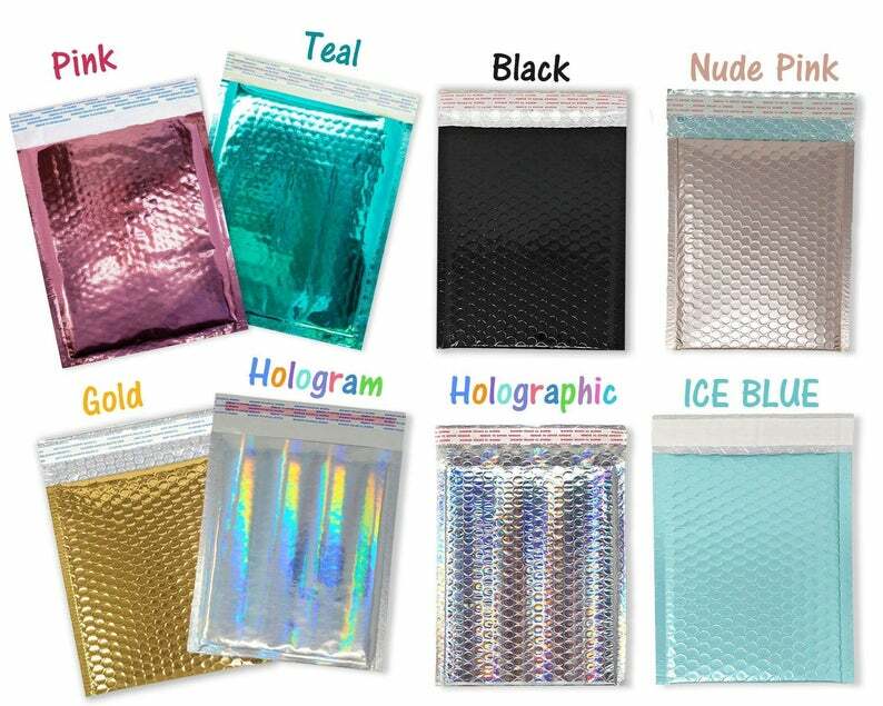 8.5×12″ Metallic Bubble Mailers Pink, Teal, Black, Holographic, 8×12 Envelopes
