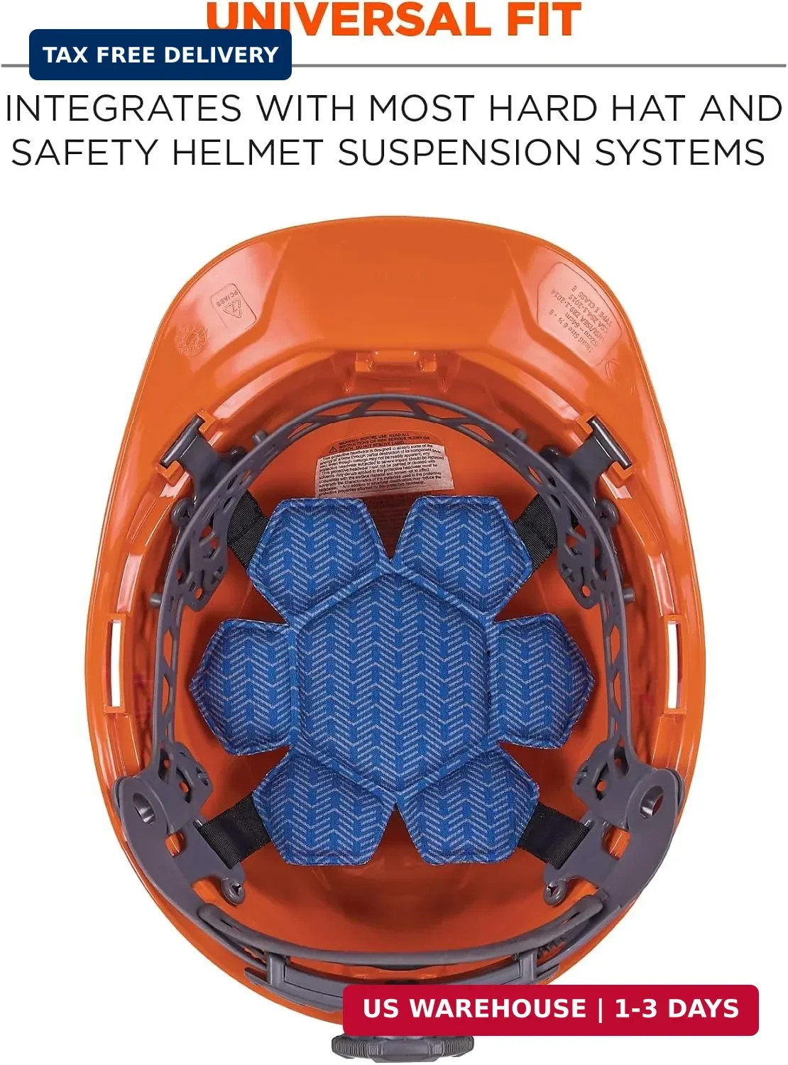 Ergodyne Chill-Its 6612 Moisture Wicking Hard Hat Top Pad, Padded Cooling Microf