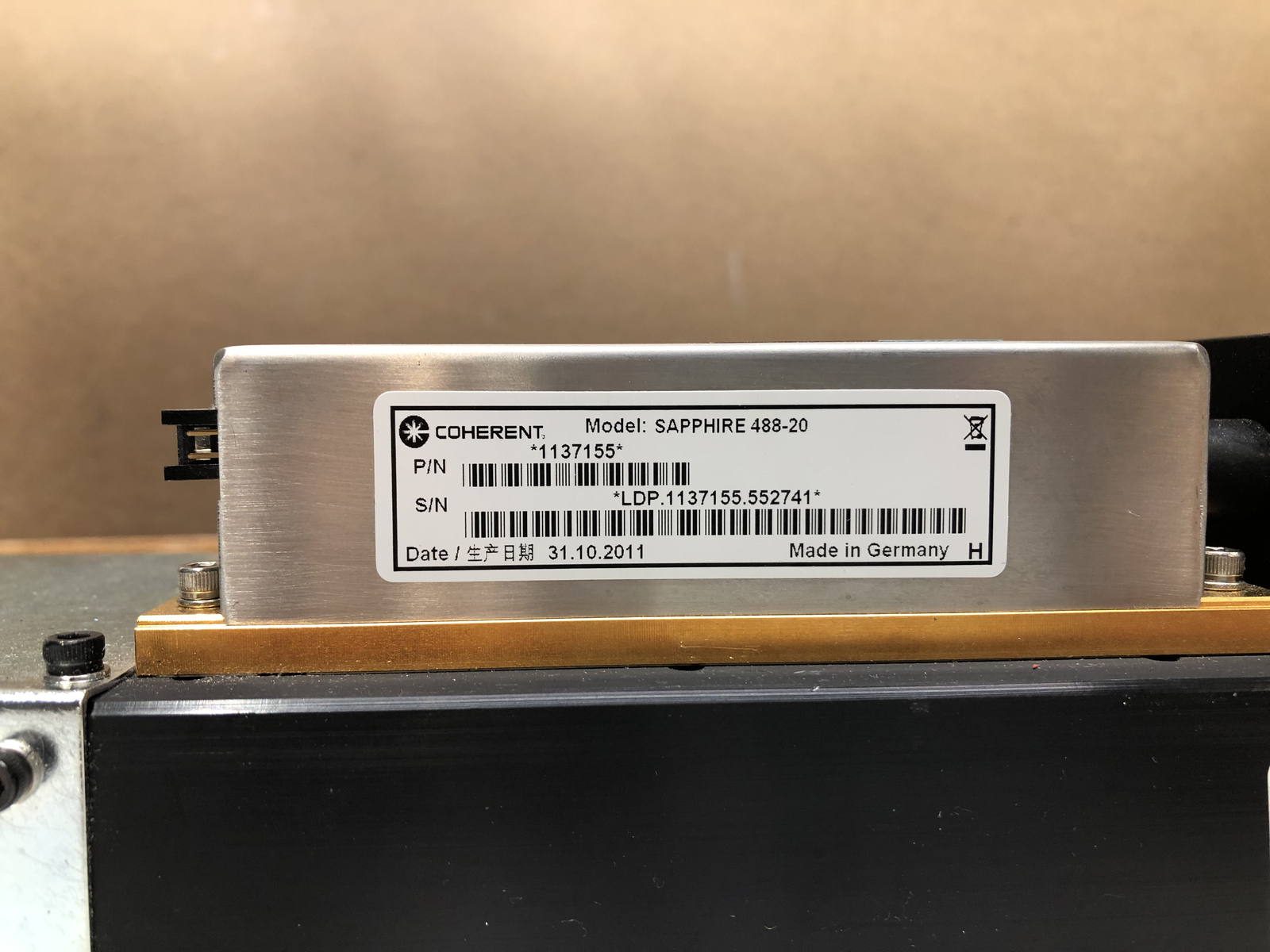 Coherent Sapphire 488-20 Continuous Wave Laser 488nm 20mW w/Controller+FiberCORD