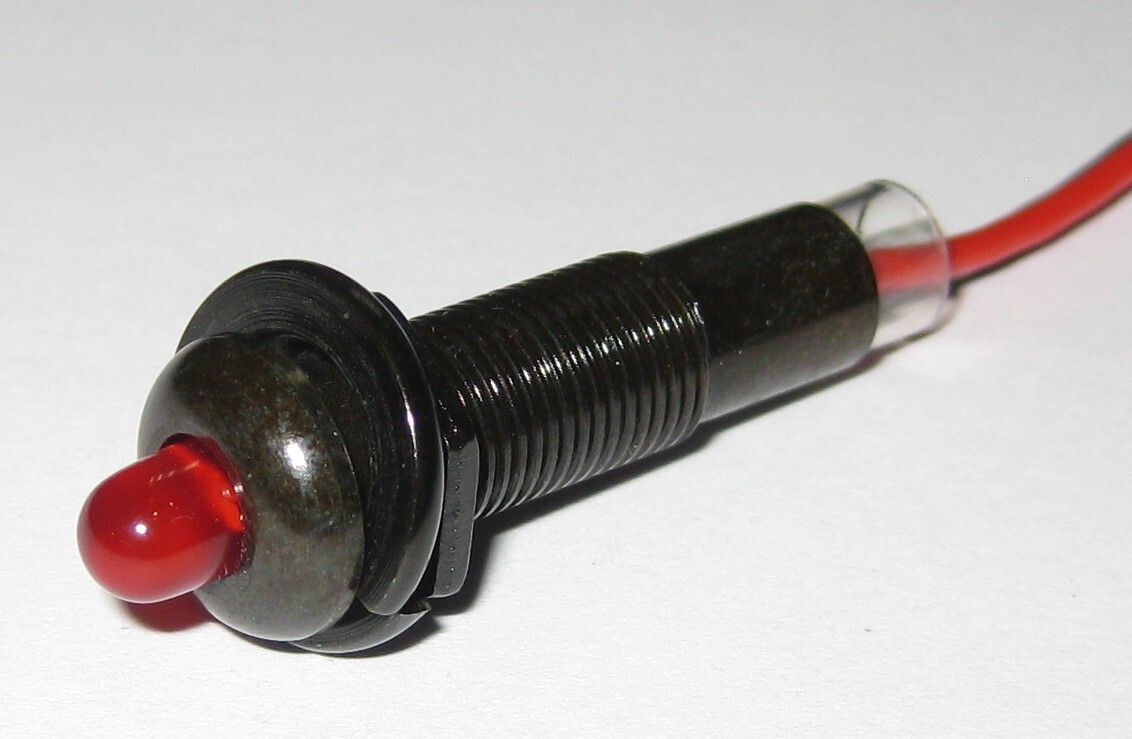 Panel Mount Flashing / Blinking Red LED w/ Black Bezel – 12V DC – 5/16” Mount