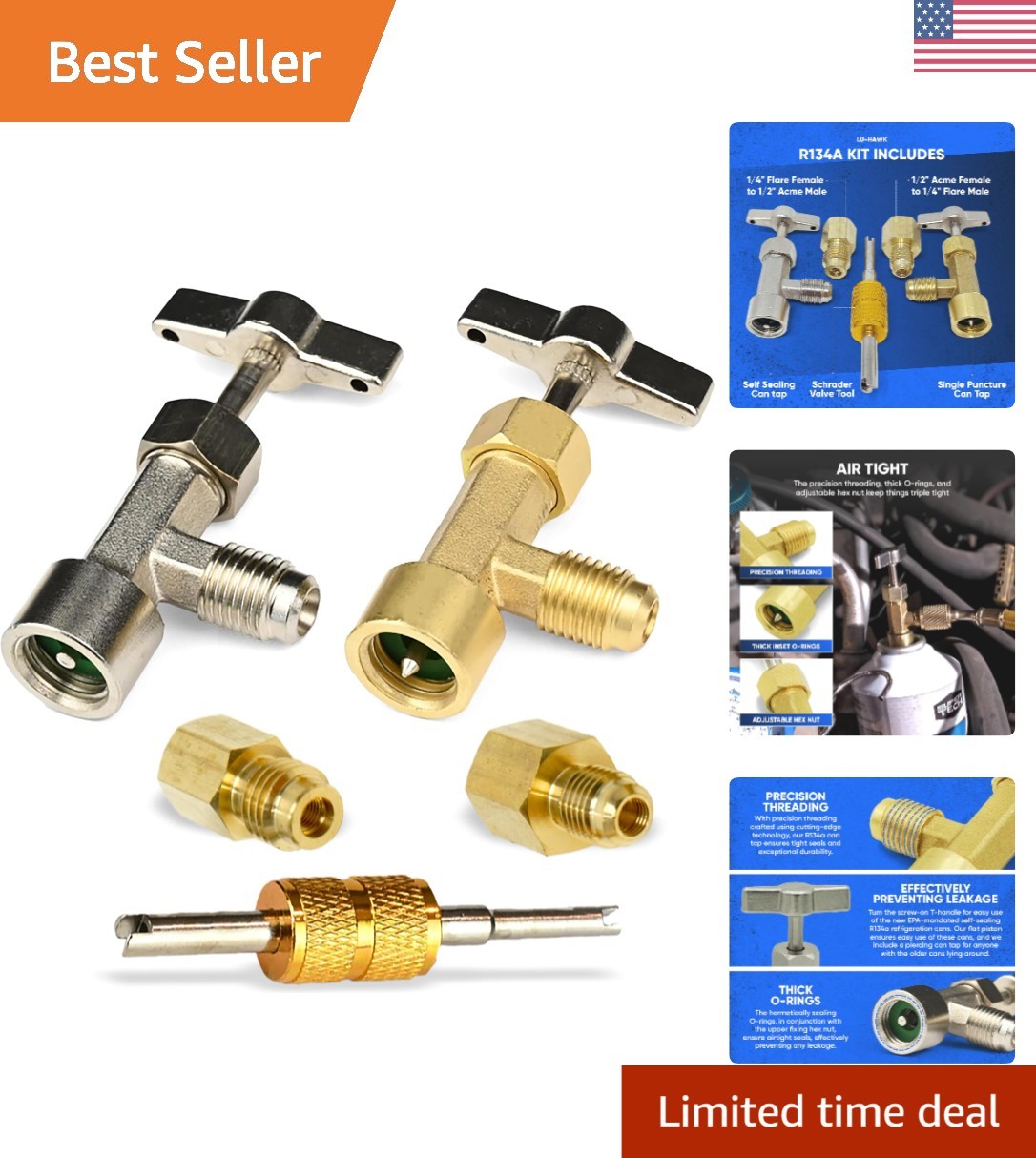 R134A Adapter Fitting Kit Self-Sealing Can Tap Valve Core Removal Tool