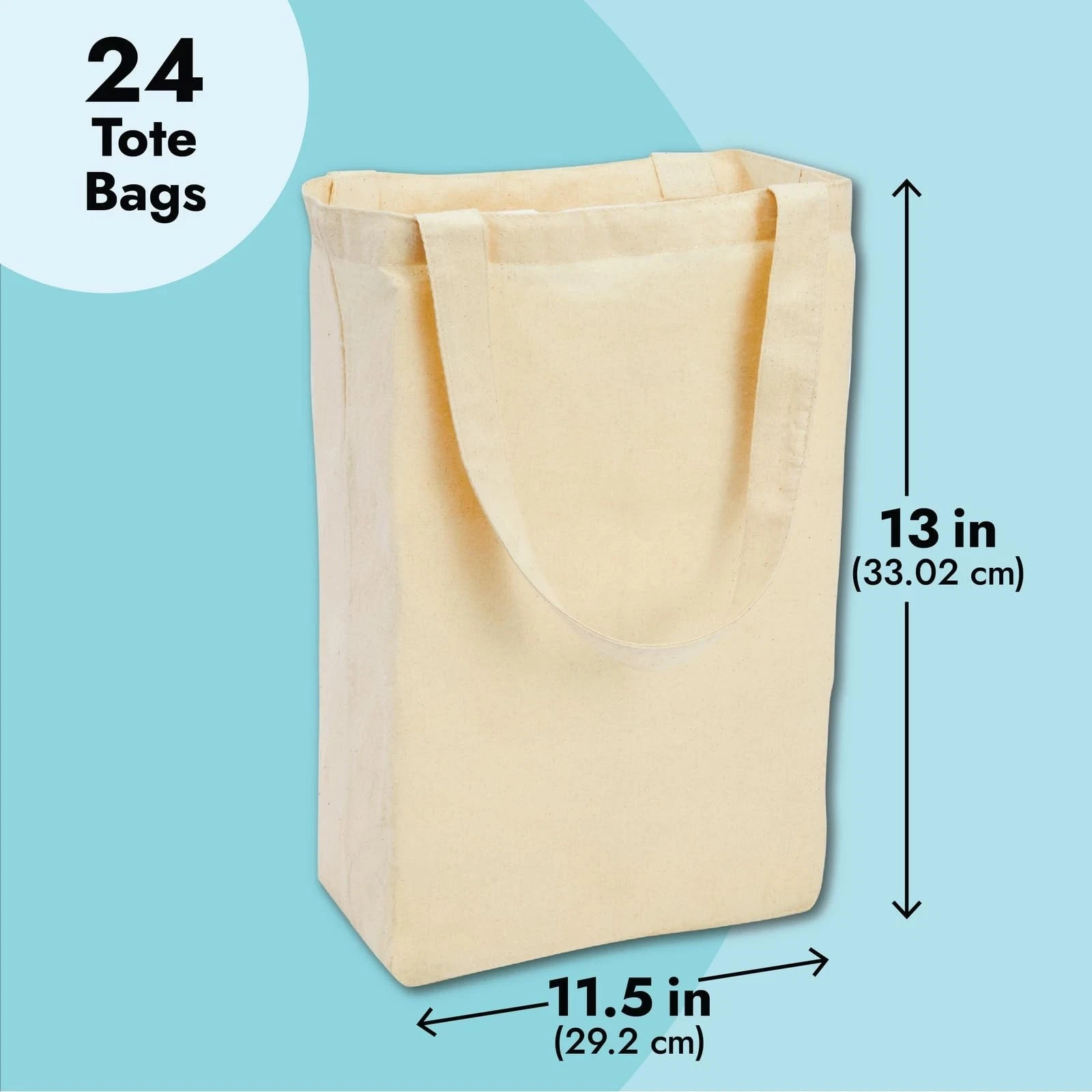 Juvale 24-Pack Blank Cotton Canvas Tote Bags Bulk – 13 x 11.5 Inches, Beige