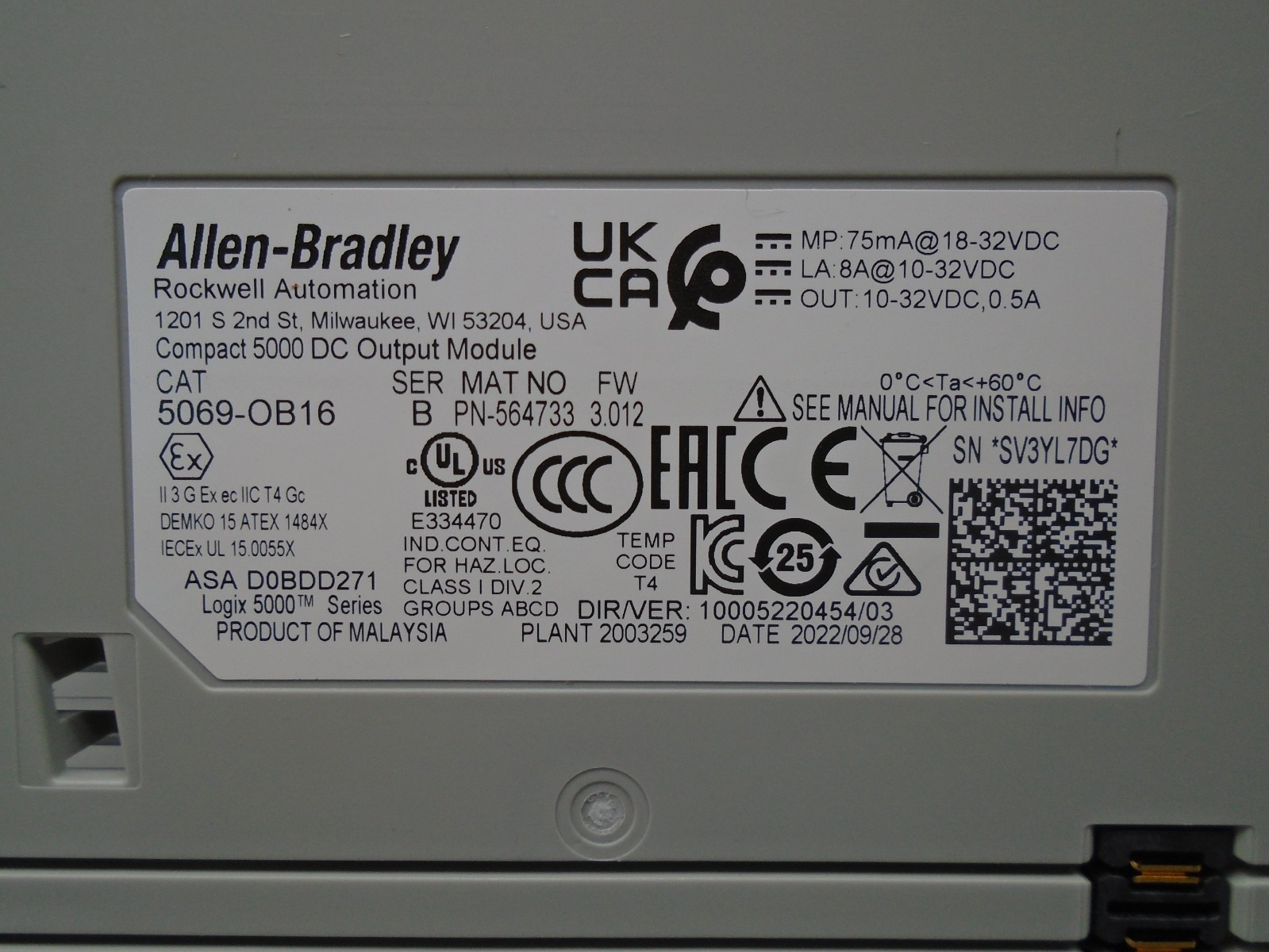 5069-OB16 /B Allen Bradley Digital DC Output PN-564733 5069-0B16 163J