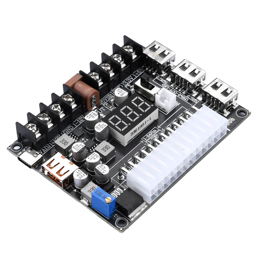 20/24Pin ATX Power Supply Breakout Board Adjustable Voltage Module + Case New