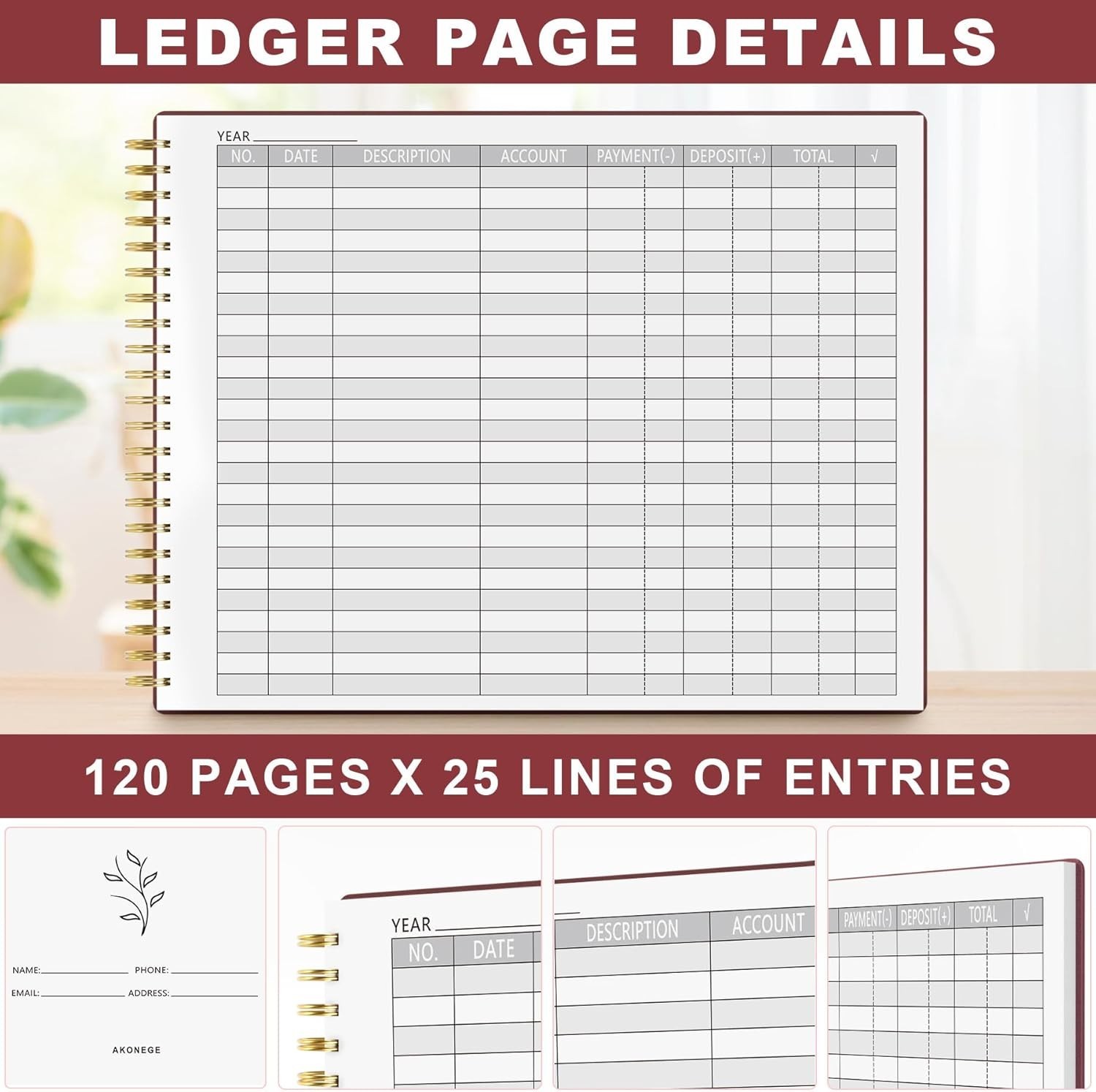 Accounting Ledger Book Income & Expense Tracker for Small Business Budget