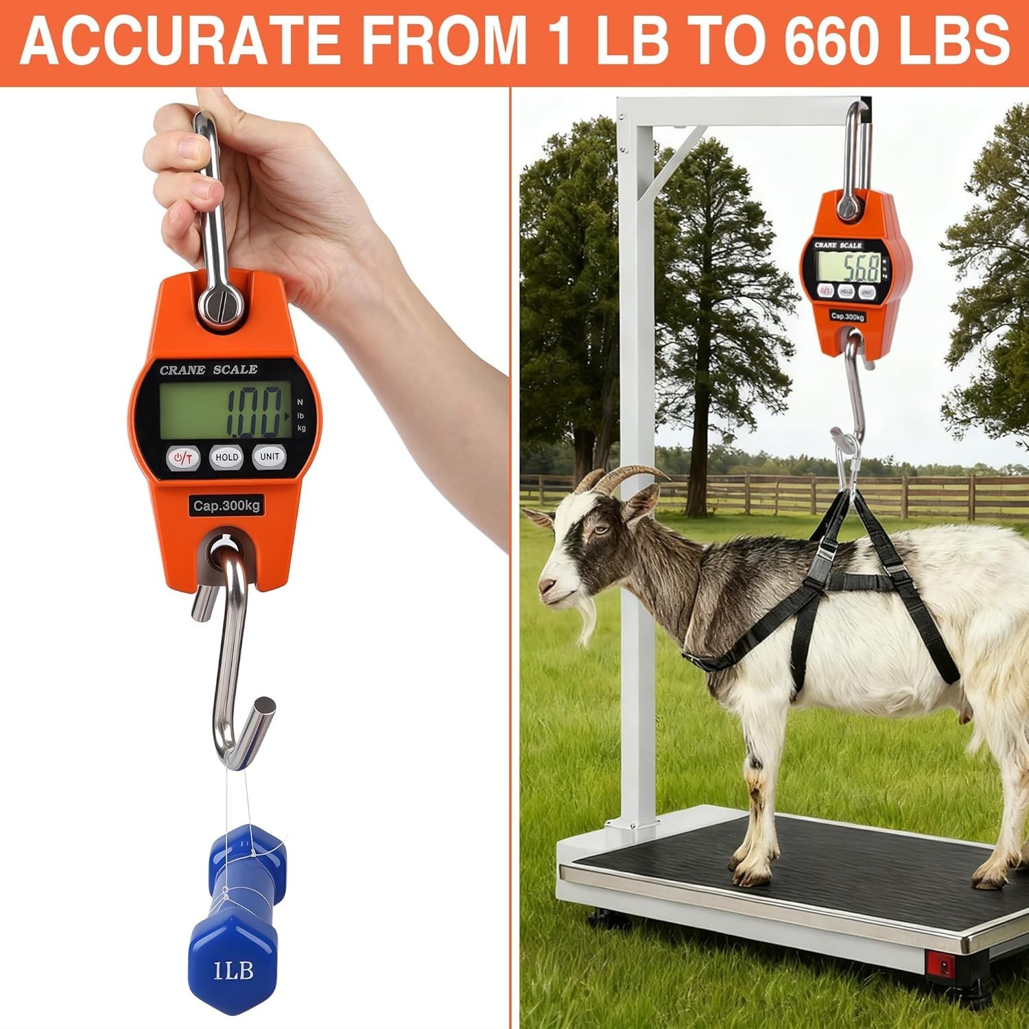660lb/300kg Digital Crane Scale – Compact LCD Handheld Hanging Scale for Gara…