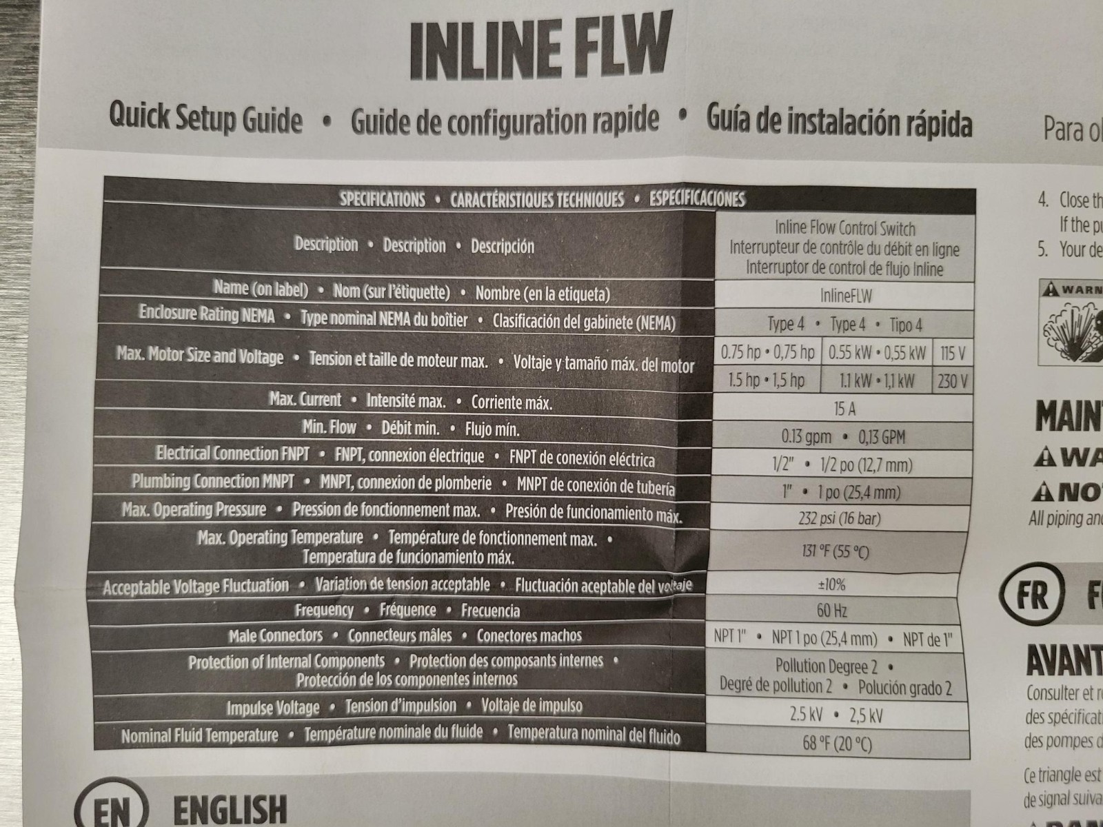 Franklin Electric INLINE FLW SERIES 115V/230V 1/2HP-1.5HP 1″ MNPT 15A