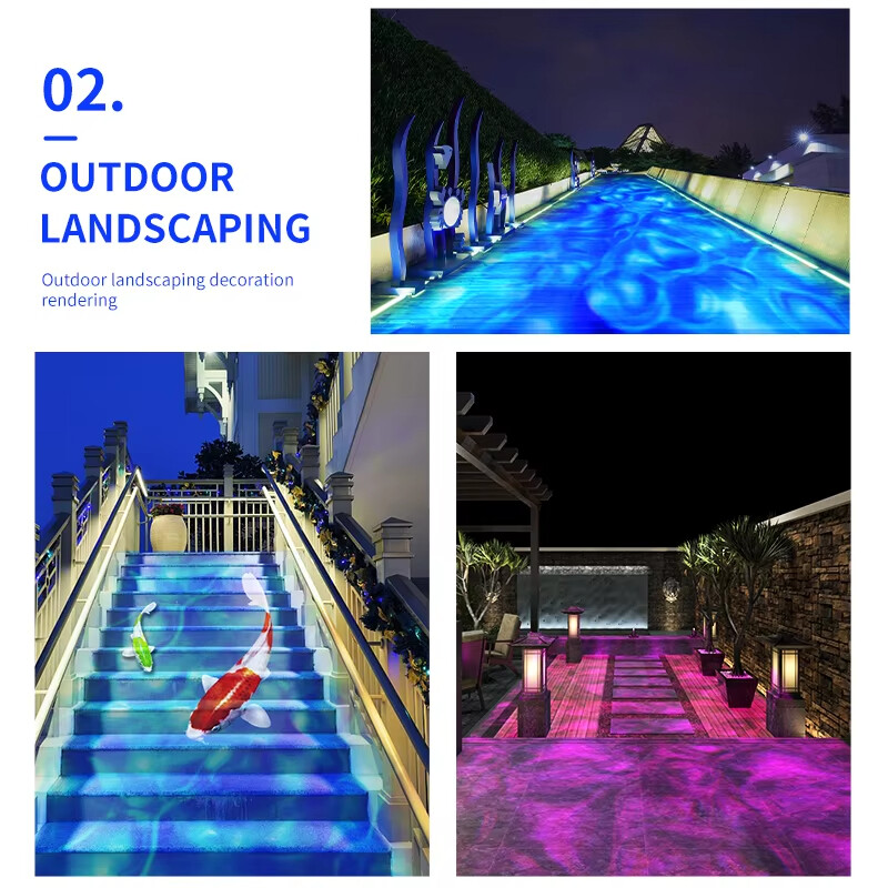40W-600W 5-Color Cycling IP67 Water Wave Ripple Dynamic GOBO Projection Light
