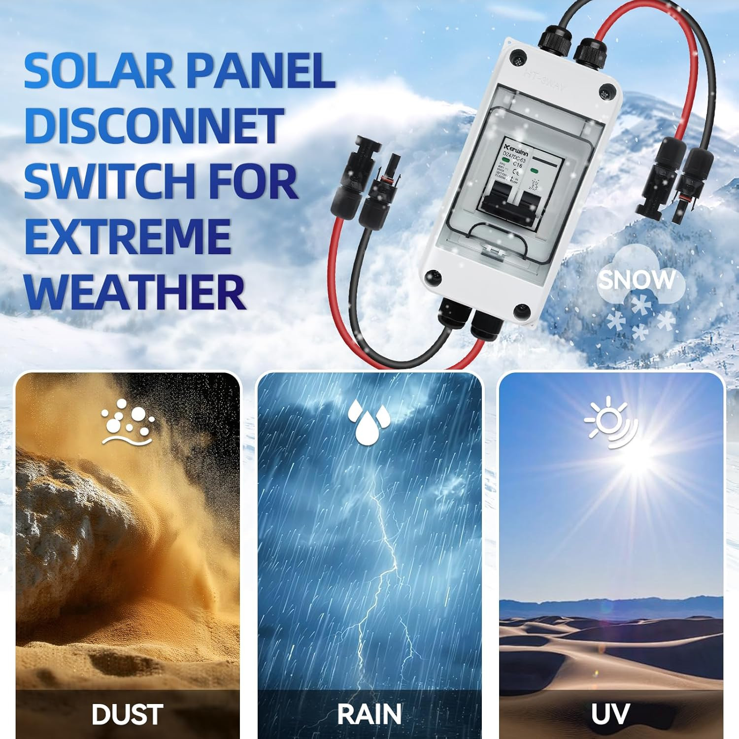 Solar Panel Disconnect Switch,16A 400V Miniature Circuit Breaker Box IP65 Waterp