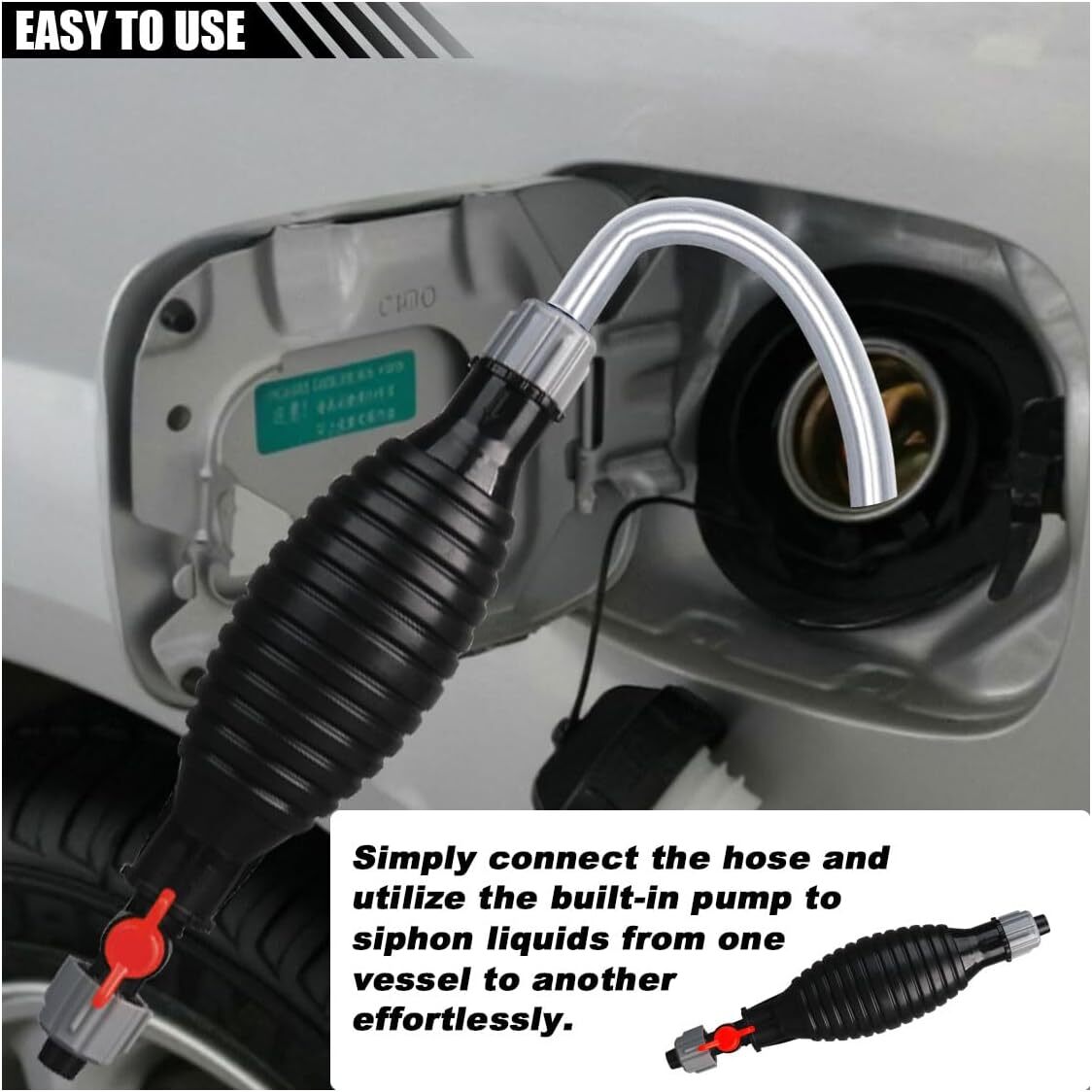 9.8Ft Siphon Hose Transfer Hand Pump With Flow Valve For Gasoline Oil Water Fuel