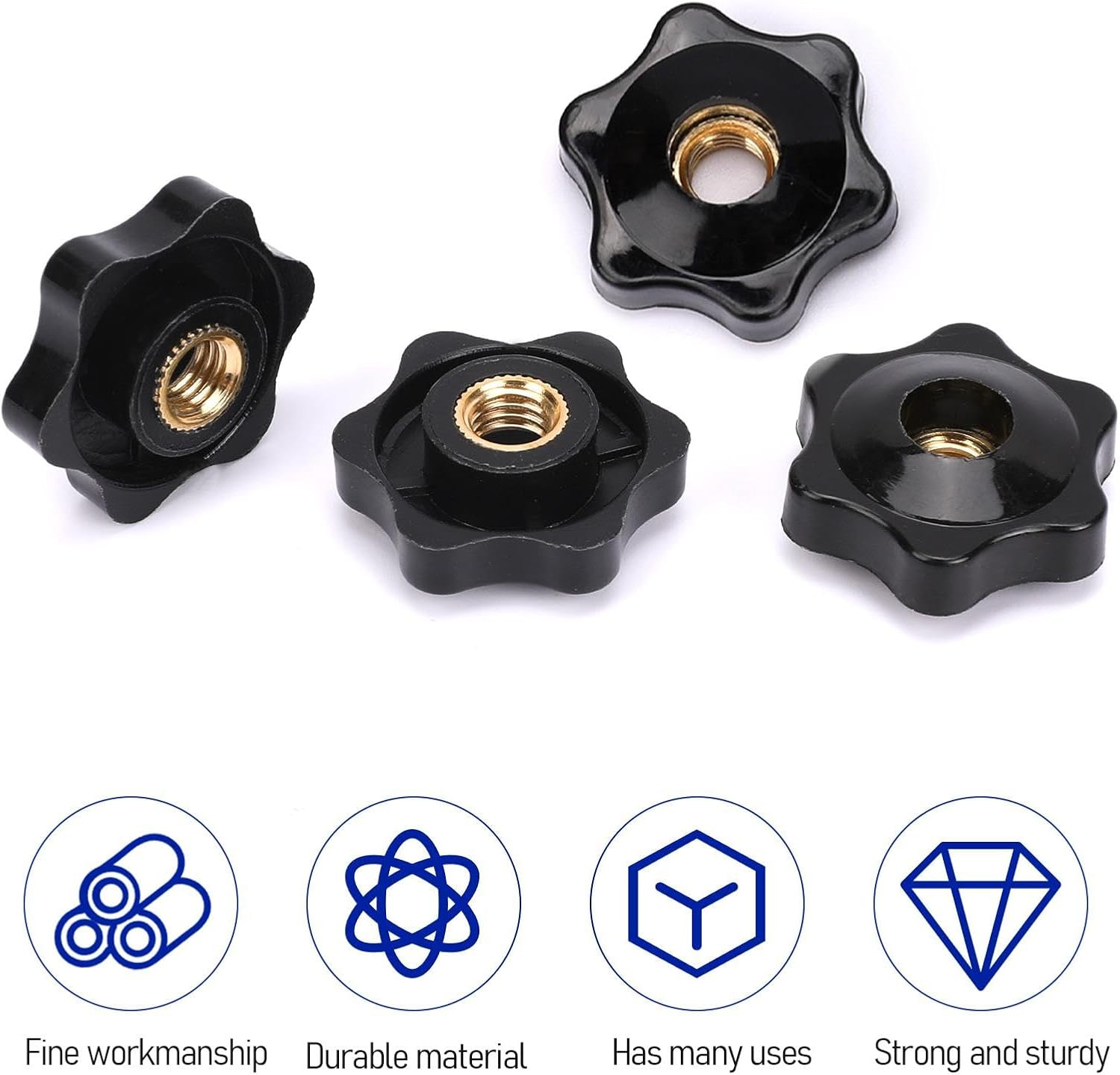 10 Pack 6 Star Knobs 1/4 Inch 20 Female Threaded Hexagon Head Thru Knob Clamping