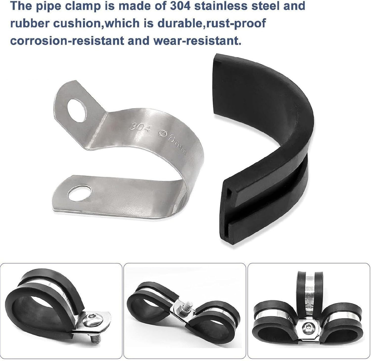 Taiss 136PCS Cable Clamps Assortment Kit 304 Stainless Steel Rubber Cushion P…
