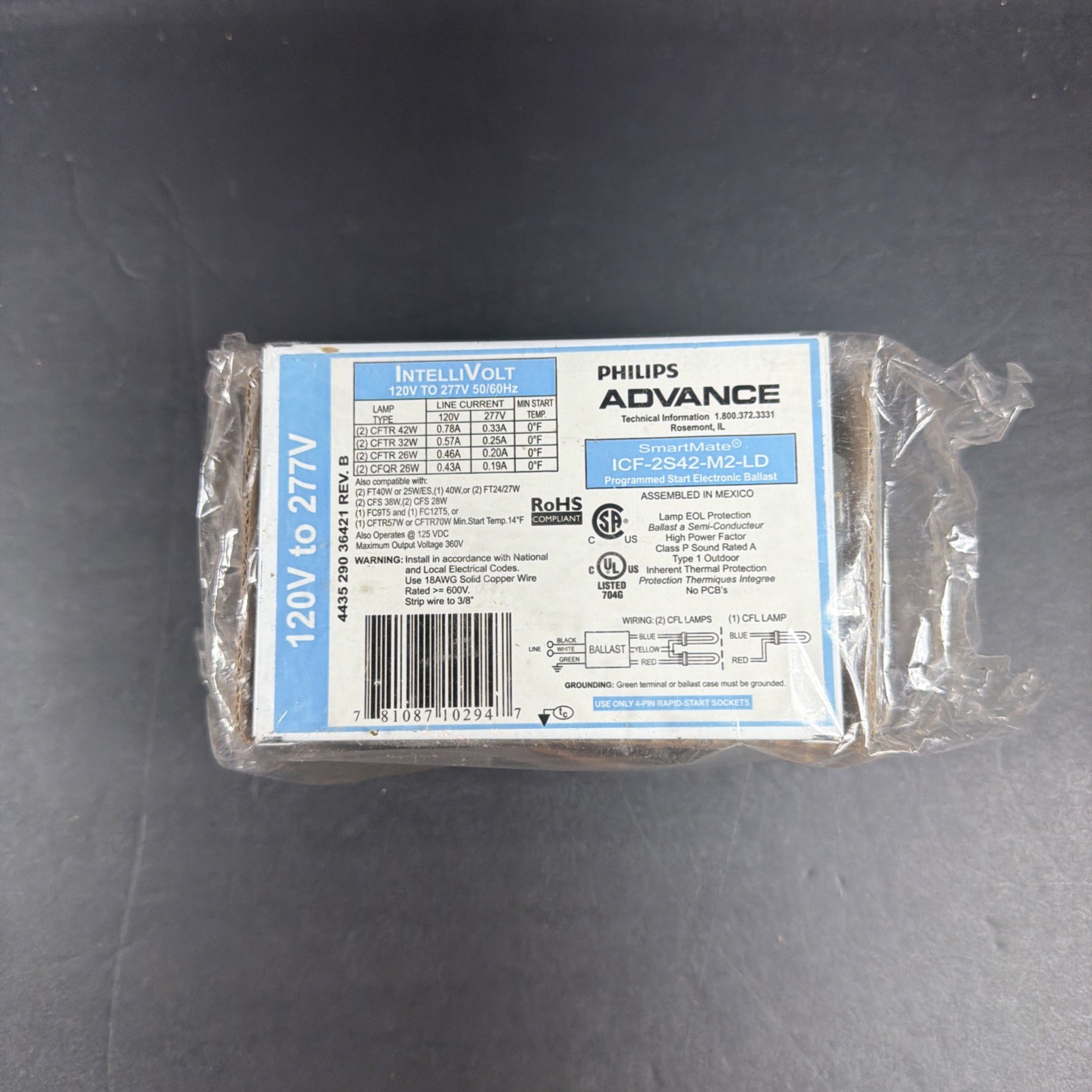 💥PHILIPS ADVANCE SMART MATE ICF-2S42-M2-LD BALLAST 120-277 VAC