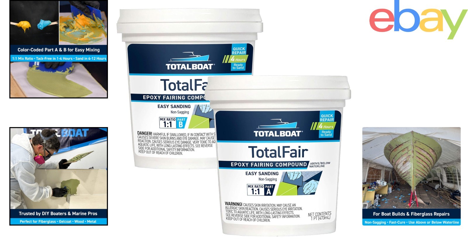 Waterproof Epoxy Filler for Fiberglass, Wood, Aluminum and Steel, Fast Drying