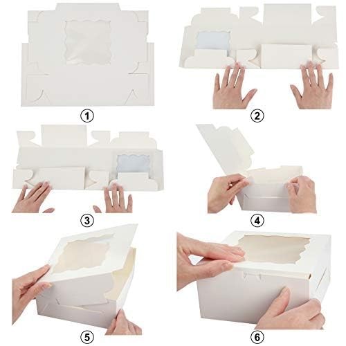 HawHawToys 60 Pcs Bakery Boxes with Window, 6 x 6 x 3 Inches, Large, White